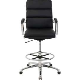 Interion Antimicrobial Bonded Leather Modern Ribbed Executive Stool, Black