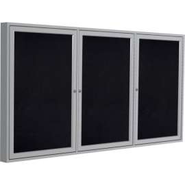 Ghent Enclosed Bulletin Board, 3 Door, 72"W x 48"H, Black Recycled Rubber/Silver Frame