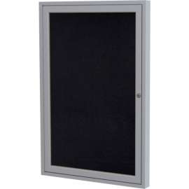 Ghent Enclosed Bulletin Board, 1 Door, 30"W x 36"H, Black Recycled Rubber/Silver Frame