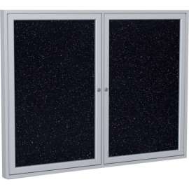 Ghent Enclosed Bulletin Board, 2 Door, 60"W x 36"H, Confetti Recycled Rubber/Silver Frame