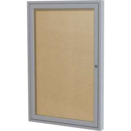 Ghent Enclosed Bulletin Board, Outdoor, 1 Door, 24"W x 36"H, Caramel Vinyl/Silver Frame
