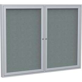 Ghent Enclosed Bulletin Board, 2 Door, 60"W x 48"H, Gray Fabric/Silver Frame