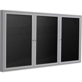 Ghent Enclosed Letter Board - Outdoor / Indoor - 3 Door - Black Flannel w/Silver Frame - 48" x 72"