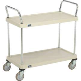 Nexel Plastic Utility Cart w/2 Shelves & Poly Casters, 600 lb. Cap, 36"L x 18"W x 39"H, Tan