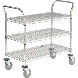 Nexel Chrome Utility Cart w/3 Shelves & Poly Casters, 1200 lb. Capacity, 30"L x 21"W x 39"H