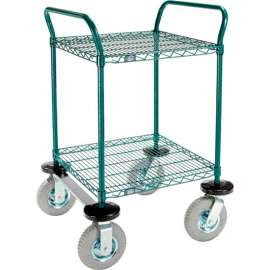 Nexel Utility Cart, 2 Shelf, Poly-Green , 24"L x 24"W x 42"H, Pneumatic Rigid Casters