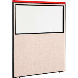 Interion Deluxe Office Partition Panel with Partial Window, 60-1/4"W x 101-1/2"H, Tan