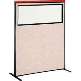 Interion Deluxe Freestanding Office Partition Panel w/Partial Window 48-1/4"W x 61-1/2"H Tan