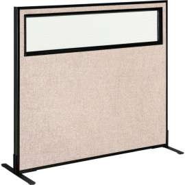 Interion Freestanding Office Partition Panel with Partial Window, 48-1/4"W x 42"H, Tan