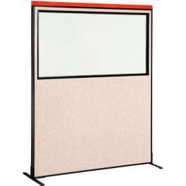 Interion Deluxe Freestanding Office Partition Panel w/Partial Window, 60-1/4"W x 97-1/2"H, Tan