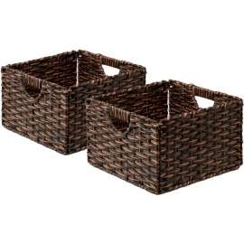 Seville Classic Foldable Handwoven Cube Storage Basket 2 Pack, Mocha