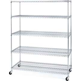 5-Tier UltraZinc Mobile Wire Shelving - NSF Steel - 60"L x 24"W x 76"H - Chrome