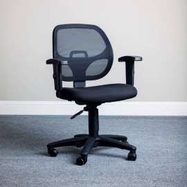 Interion Office Chair With Mid Back & Adjustable Arms, Black, Black