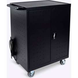 Luxor Laptop/Chromebook Charging Cart with Timer for 32 Devices, 28-1/2"W x 21"D x 38-1/4"D, Black