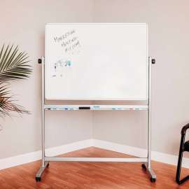 Global Industrial Mobile Reversible Whiteboard - 48 x 36 - Steel - Silver Frame