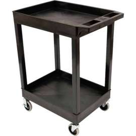 Luxor Plastic Utility Tub Cart, 24" x 18", Two Shelf, Black w/ 5" Heavy Duty Casters, 500 Lbs Cap.
