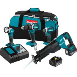 Makita LXT Cordless 4-Pc. Combo Kit, 5.0Ah, 18V, Lithium-Ion, Brushless, 1500 lbs Torque