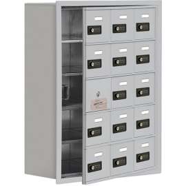 Cell Phone Locker with Access Panel 19158-15ARC - Recessed Mounted, Combo Locks 15 A Doors, Aluminum