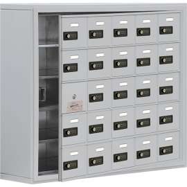 25 Door Welded Cell Phone Locker W/Combo Locks, 37"Wx9-1/4"Dx31"H, Gray, Assembled