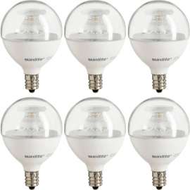 Sunlite LED G16.5 Bulb, 120V, 5W, 350 Lumens, Candelabra Screw Base, White, 1 lb. Wt., Pk of 6