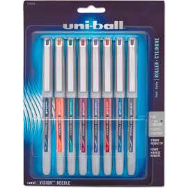 uni-ball VISION Needle Roller Ball Stick Liquid Pen - Assorted Ink - Fine - 8 Pack