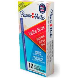 Paper Mate Write Bros Ballpoint Stick Pen, Medium, Blue Ink, Dozen