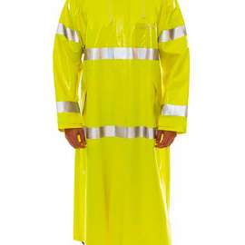 Comfort-Brite Rain Coat, Mens, Small, Attached Hood, Silver Reflective Tape, Fluorescent Yllw