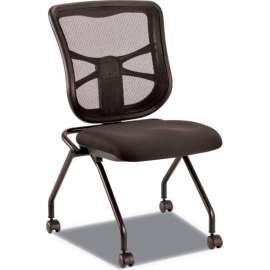 Alera Elusion Mesh Nesting Chairs, Black Seat/Black Back, Black Base, 2/Carton