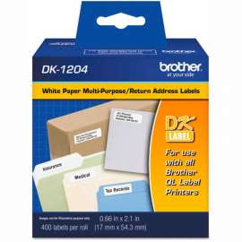 Brother Die-Cut Multipurpose Labels, .66" x 2.1", White, 400/Roll