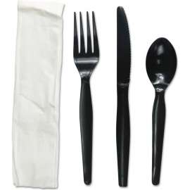 Boardwalk Four Piece Fork/Knife/Napkin/Teaspoon Cutlery Kit, Black, Pack of 250