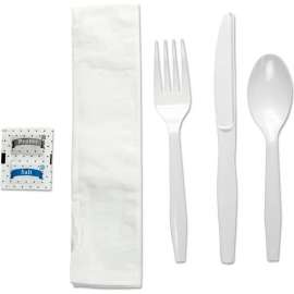 Boardwalk Six Piece Condiment/Fork/Knife/Napkin/Teaspoon Cutlery Kit, White, Pack of 250