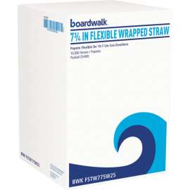 Boardwalk Flexible Wrapped Straws, 7-3/4"L, White, Pack of 10000