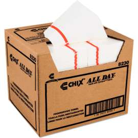 Chix Foodservice Towels, 1-Ply, 12-1/4" x 21", White/Red Stripe, 200/Carton