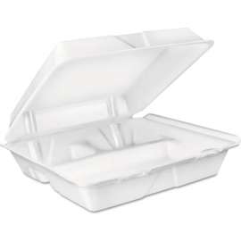 Dart Foam Container w/ 3 Compartment, 9-3/8"L x 9"W x 3"H, White, Pack of 200