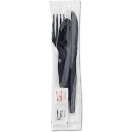 Dixie Wrapped Tableware w/ Napkin Packets & Fork/Knife/Spoon/Napkin, Black, Pack of 250
