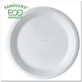 Eco-Products Vanguard Renewable & Compostable Sugarcane Plates, 9" Dia., White, Pack of 500