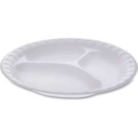 Pactiv Evergreen Placesetter Satin Foam Plate w/ 3 Compartment, 9" Dia, White, Pack of 500