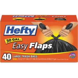 Hefty Easy Flaps Trash Bags, 30 Gal, 0.85 mil, 30" x 33", Black, 240/Case