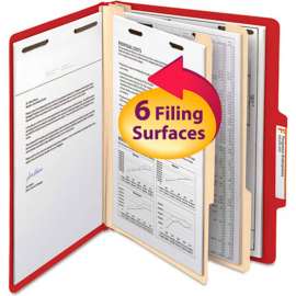 Smead Top Tab Classification Folders, Two Dividers, Six-Section, Red, 10/Box