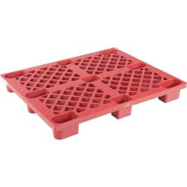 Nestable Skid Open Deck Pallet, Plastic, 4-Way Entry, 47 x 39-1/4", 3300 Lb Static Capacity, Red