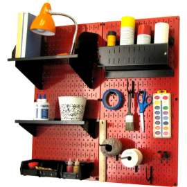 Wall Control Pegboard Hobby Craft Organizer Storage Kit, Red/Black, 32" X 32" X 9"