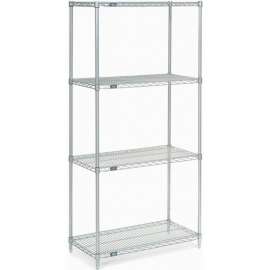 Nexel Stainless Steel, 4 Tier, Wire Shelving Starter Unit, 36"W x 18"D x 74"H