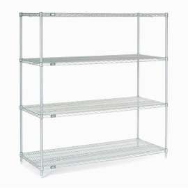 Nexel Stainless Steel, 4 Tier, Wire Shelving Starter Unit, 72"W x 24"D x 74"H