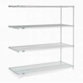 Nexel Stainless Steel, 4 Tier, Wire Shelving Add-On Unit, 60"W x 24"D x 63"H