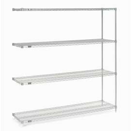 Nexel Stainless Steel, 4 Tier, Wire Shelving Add-On Unit, 72"W x 18"D x 74"H