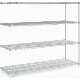 Nexel Stainless Steel, 4 Tier, Wire Shelving Add-On Unit, 72"W x 24"D x 63"H