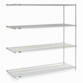 Nexel Stainless Steel, 4 Tier, Wire Shelving Add-On Unit, 54"W x 18"D x 74"H
