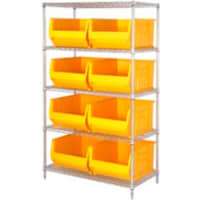 Quantum WR5-995 Chrome Wire Shelving With 8 36"D Hopper Bins Yellow, 36x48x86