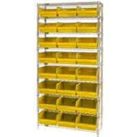 Quantum WR9-210 Chrome Wire Shelving with 24 6"H Plastic Shelf Bins Yellow, 36x18x74