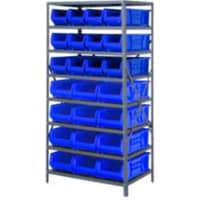 Quantum 2475-950952 Steel Shelving with 24 24"D Hulk Hopper Bins Blue, 24x36x75